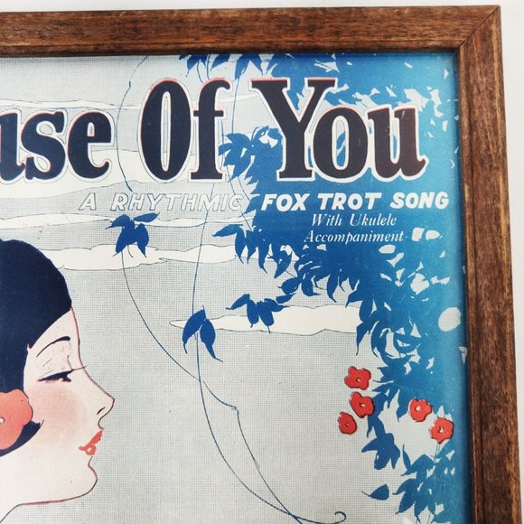 Vintage 1925 Because of You Sheet Music Frame Art Deco Print Flapper Fox Trot Hi - Picture 4 of 9